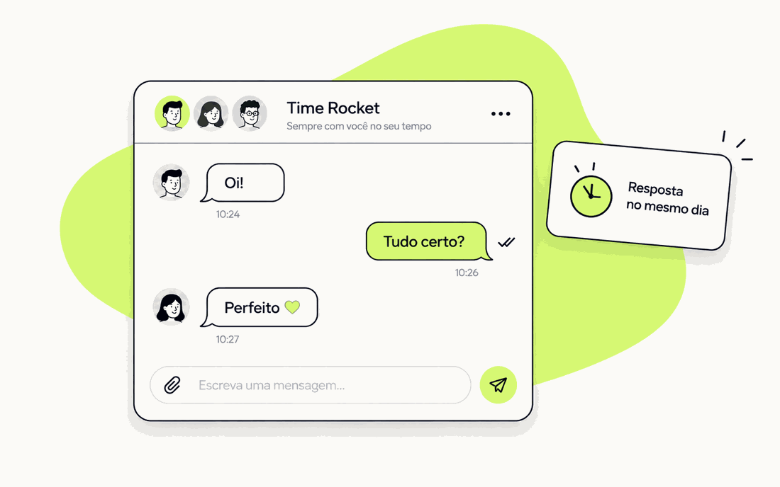 Conversa com o time da Rocket e aviso de resposta no mesmo dia